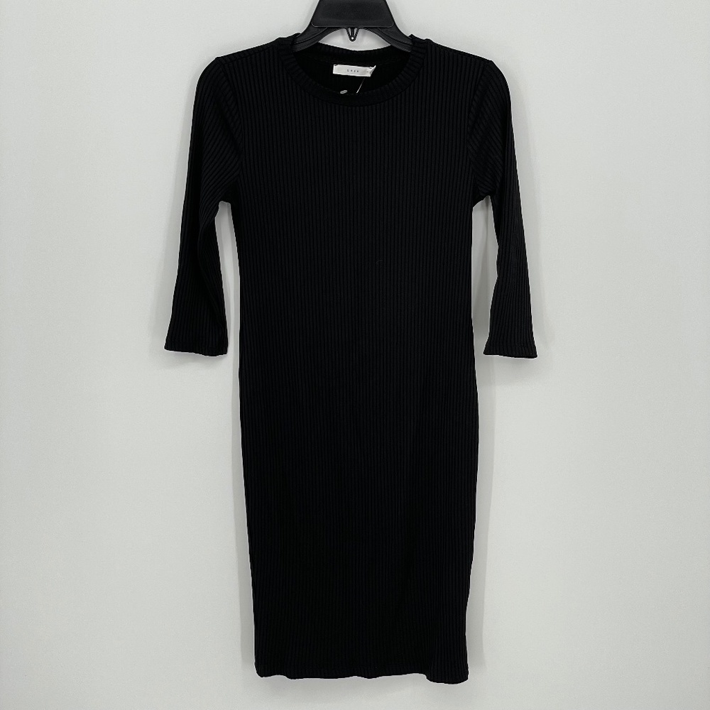 Lush Ribbed Body-Con Black Mini Dress